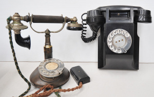 Lot 072 - Early Ericsson cradle telephone inc copper, brass, chrome, and Bakelit
