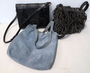 Lot 095 - 3 x bags - dark grey Neo Italy spaghetti shoulder bag, pale blue Miu M
