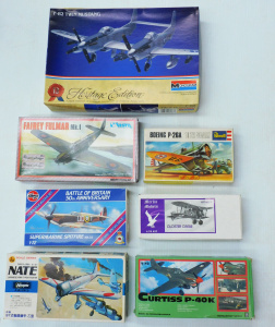 Lot 097 - 7 x boxed unmade plastic Model Kits1 72 scale WW2 and Pre Fighter Plan
