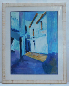 Lot 104 - Artist unknown Large framed Oil painting under Glass - Mediterranean S