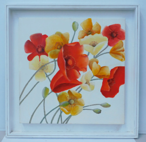 Lot 105 - Artist Unknown Framed Modern Oil Painting on Canvas - Poppies - unsign