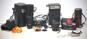 Lot 108 - Lot of Vintage Cameras & Camera Equipment incl Asahi Pentax Sportm