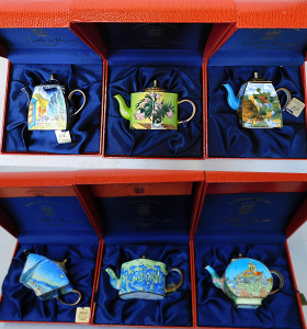 Lot 149 - 6 x Boxed Charlotte di Vita Miniature Enamel Teapots - Van Gogh themed