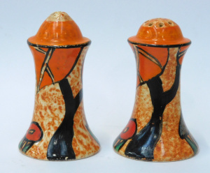 Lot 178 - Pair c1932 Clarice Cliff Leaf Tree Caf au Lait Salt & Peppers 8-5c