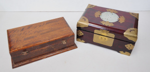 Lot 189 - 2 x Vintage Wooden hinged lidded Boxes inc Rosewood with central carve