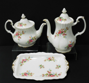Lot 198 - 3 pces Royal Albert Moss Rose Pattern inc Teapot, Coffee Pot and Large