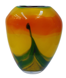 Lot 209 - Heavy colourful hand blown art glass vase - 25cm H