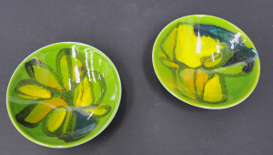 Lot 214 - 2 x Mid Century Poole Pottery Delphis Bowls - Green & Yellow tone