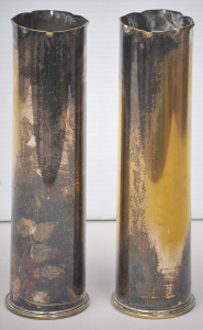 Lot 221 - Pair British Brass Trench Art Vases - One c1898 Manufactured by Royal
