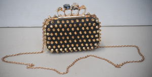 Alexander McQueen Designer Studded Knuckle Box Clutch Bag - four ring brass knu