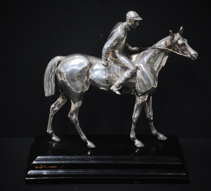 Large heavy c1930s Continental Silver Figure of a Racehorse & Jockey - Teste