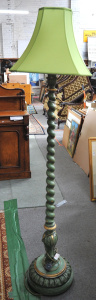 Lot 002 - Victorian style barley twist standard lamp with distressed green and g