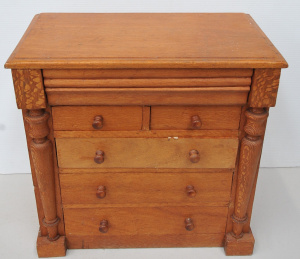 Lot 003 - Miniature Victorian style silky oak tallboy chest of drawers - 46cm H