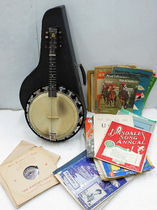Lot 019 - Group lot of Vintage Musical items inc Banjo Mandolin by George Hougto