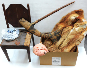 Lot 063 - Mixed vintage lot inc fox fur coat (af), bejewelled flapper dress (af)