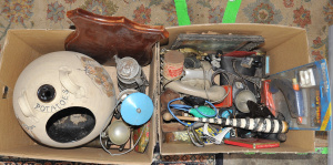 Lot 070 - 2 x Boxes of Mixed Items incl Vintage Phones, Assorted Hardware, Oil L
