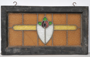 Lot 073 - Vintage leadlight transom window with floral decoration and pressed fr