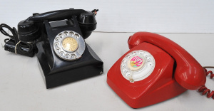 Lot 083 - 2 x Vintage Plastic Rotary Telephones incl Black & Red Telephones