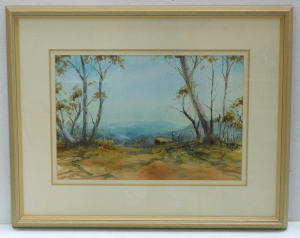 Lot 094 - Thomas George Wells (1934 - ) Gilt framed Watercolour - Hikers, Wannan