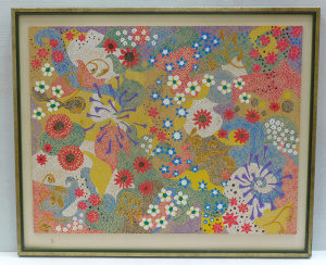 Lot 097 - Artist Unknown large framed Aboriginal Oil Painting - Bush Flowers - U