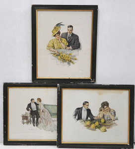 Lot 102 - Set of 3 x Framed c1907 American Will Grefe colour Prints - A Friend a