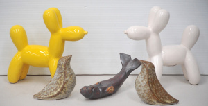 Lot 107 - Group of ceramic animals inc bowhead whale by Crow's Foot Pottery, pai