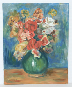 Lot 124 - Artist Unknown - Unframed Oil Painting on Board - Still Life - signed