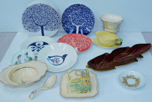 Lot 130 - Group lot of Ceramics inc Royal Winton Covered Butter dish, Wilkinson