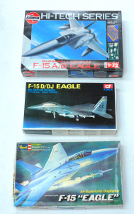 Lot 140 - 3 x boxed unmade plastic Model Kits 1 72 scale F-15 Eagle fighter jets