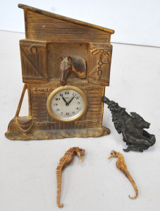 Lot 150 - Mixed vintage lot inc German gilt copper clock by Astra depicting stab