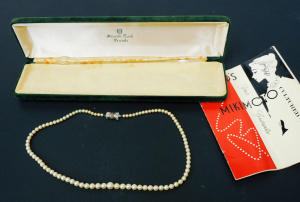 Lot 159 - Vintage Mikimoto Pearl Necklace - 95 pearls with Sterling Silver Bow C