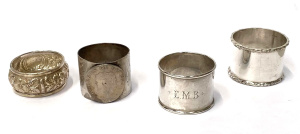 Lot 164 - 4 x Sterling Silver Napkin Rings 2 Hallmarked Brimingham 1887 & 19