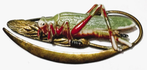 Lot 166 - 1930s Czech brooch - Grasshopper on sheaf of wheat, gilt metal, paint