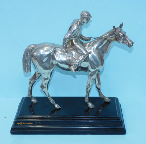 Lot 183 - Large heavy c1930s Continental Silver Figure of a Racehorse & Jock