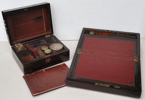 Lot 185 - 2 x Victorian Writing Boxes - Both with Brass corners & Inlay - bo