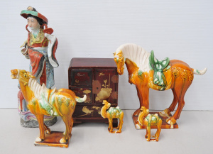 Lot 187 - Group of Chinese ceramics inc figurine of Goddess of Longevity Magu (3