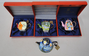 Lot 196 - 4 x Miniature Enamel Teapots inc 3 x Boxed Charlotte di Vita Impressio