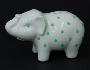 Lot 206 - Tiffany & Co Hand painted White ceramic Elephant Piggy Bank - Gree