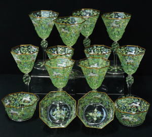 Lot 219 - Collection of Murano glass by Salvaiti Dott enamelled by Moser in the