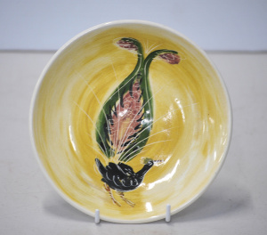 Martin Boyd Australian Pottery Plate - Hand Painted Peacock - incised signature