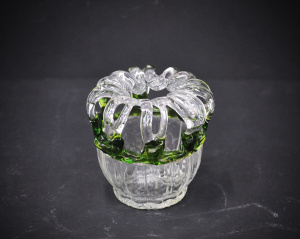 Victorian Czech Kralik Brides Bank - Crown Glass Vase - Clear with green & c