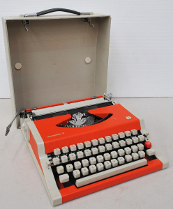 Vintage Cased Olympia Olympiette 3 Portable Typewriter in Orange
