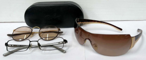 Lot 036 - 3 x pr Glasses - Prada shield wrap sunglasses rimless gold SPR54G &amp