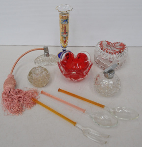 Lot 096 - Group lot Vintage Glass inc Ruby art glass Bowl Hand Painted Bohemian