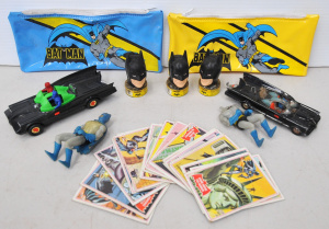 Lot 111 - Group of vintage Batman toys and ephemera inc 2 x Adam West era Batmob