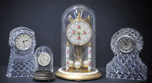 Lot 130 - 4 x Vintage clocks inc German Kundo Anniversary dome clock 26cm H Mad