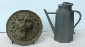 Lot 137 - 2 x vintage items - Old Pewter Teapot w screw top lid + cast heavy Met