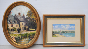 Lot 141 - 2 x small Gilt framed Paintings - Richard Barker watercolour 'Ozone Pi