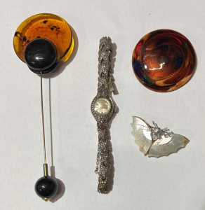 Lot 155 - Grp vintage ladies access Incl 1930s celluloid hatpin, Marcasite cockt