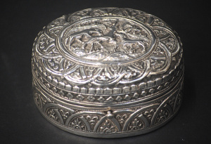 Lot 161 - Indian Silver Repousse Oval Hinged lidded box with oval section to lid